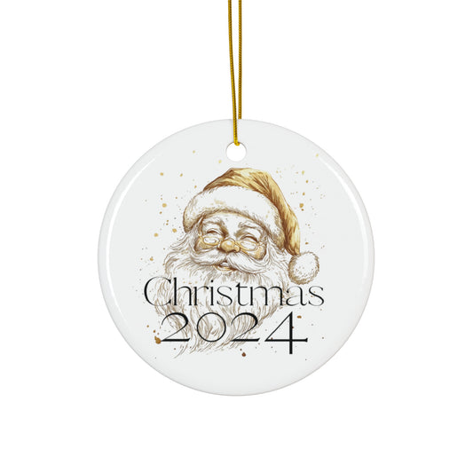 Ceramic Ornament Christmas 2024 Gold Santa Photo