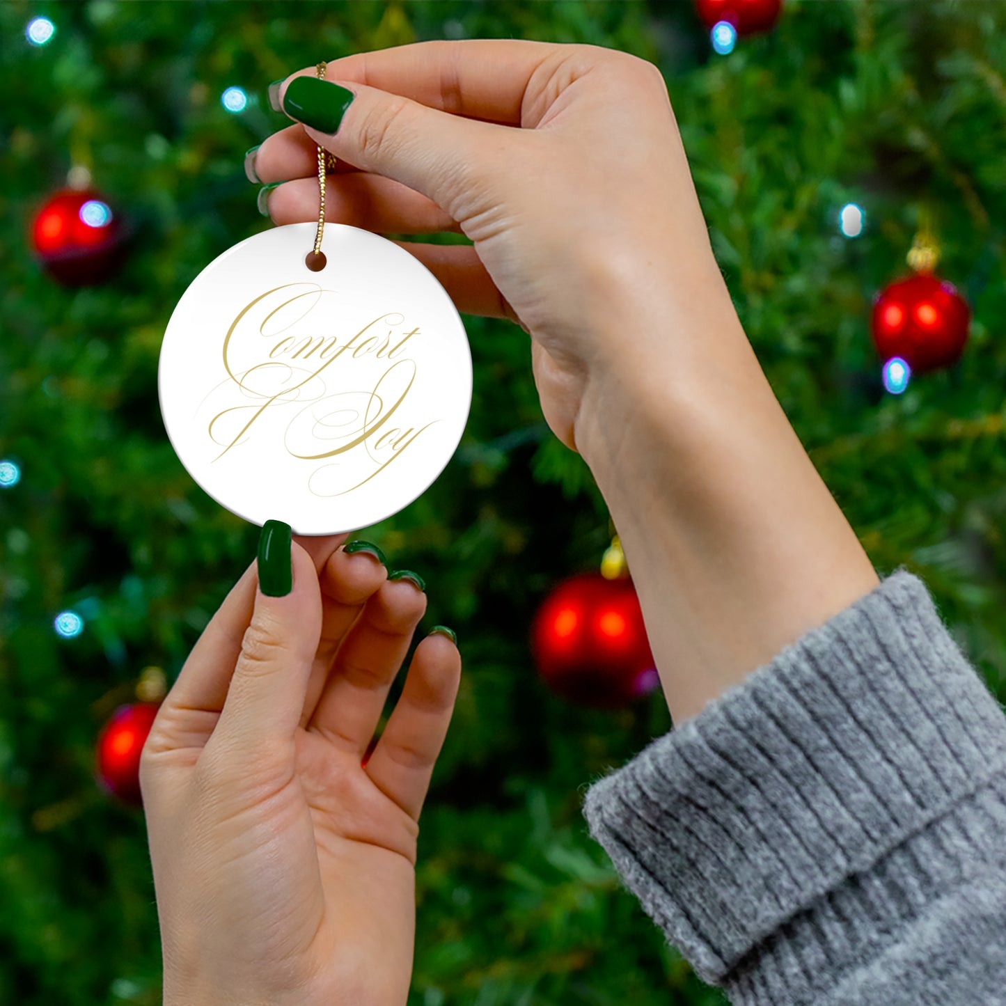 Comfort and Joy - Ceramic Ornament, circle or snowflake